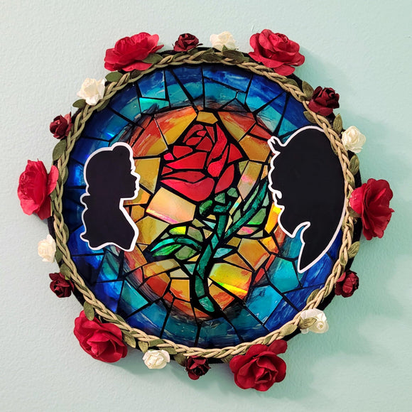 Beauty & The Beast 'Stained Glass' Mosaic Re-cycled Disc Art