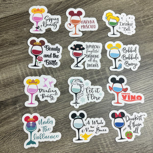 Set of 12 Princess Wine Glass 3" Vinyl Stickers/Decals