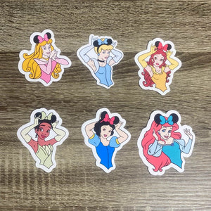 Set of 6 Princess with Ears 3" Vinyl Stickers/Decals