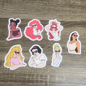 Set of 7 Princess with Sunglasses Vinyl Stickers/Decals